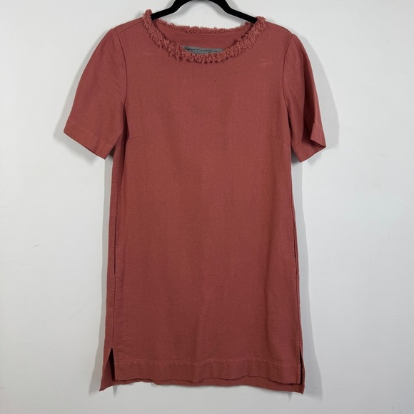 Raquel Allegra Rust Red Fringe Neck Cotton Boho Minimalist Dress - Picture 2 of 15